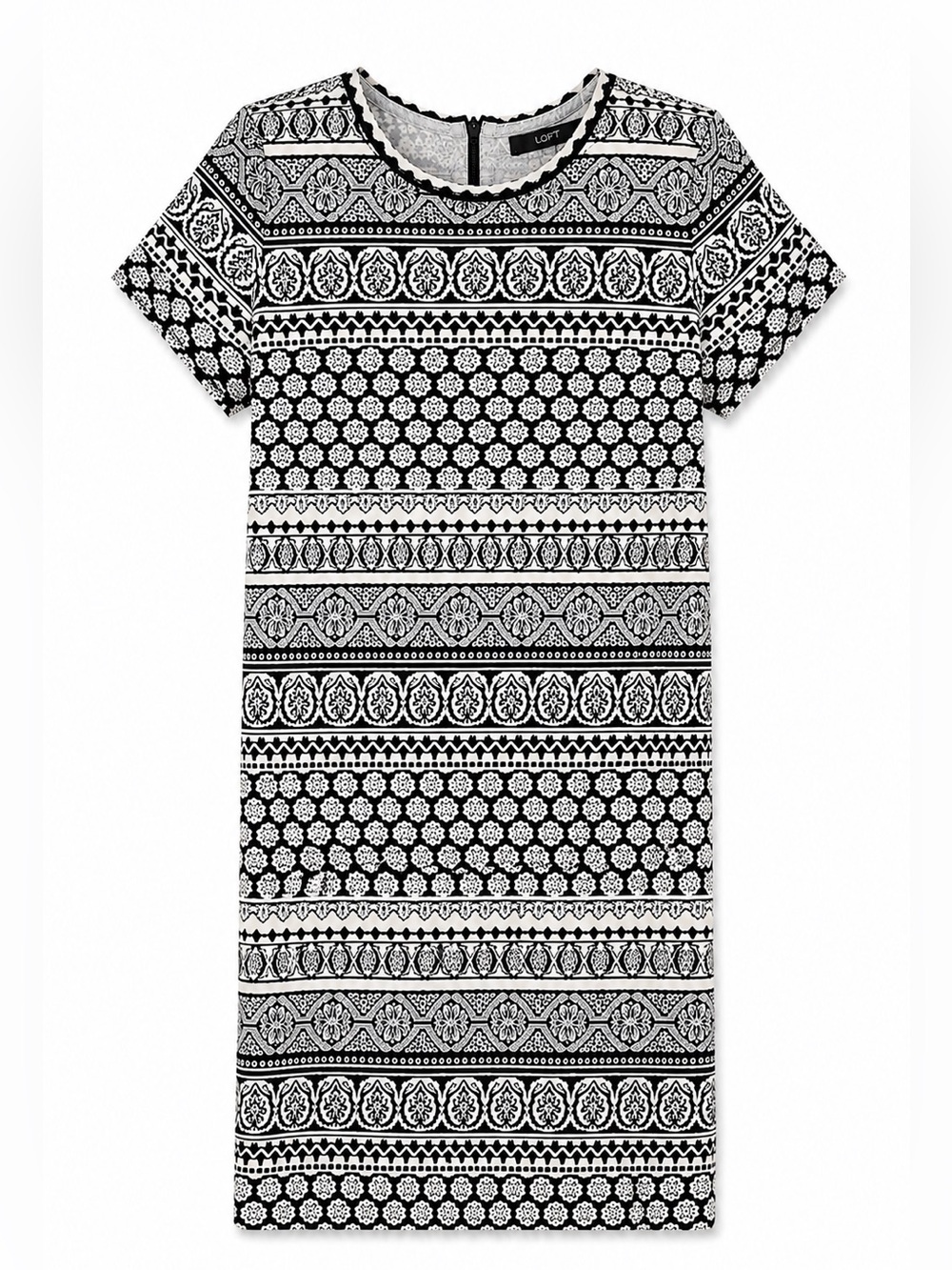 LOFT BLACK AND OFF-WHITE MINI DRESS WITH ZIP BACK